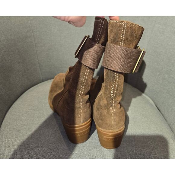 SOREL Toronto Brown Suede Mid Calf Wedge Boot Buckle Women Size 7 - Picture 4 of 7